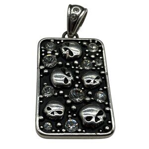 Harley-Davidson Skull & Rhinestone Pendant Stainless Steel Dog Tag 2013 2.5"T